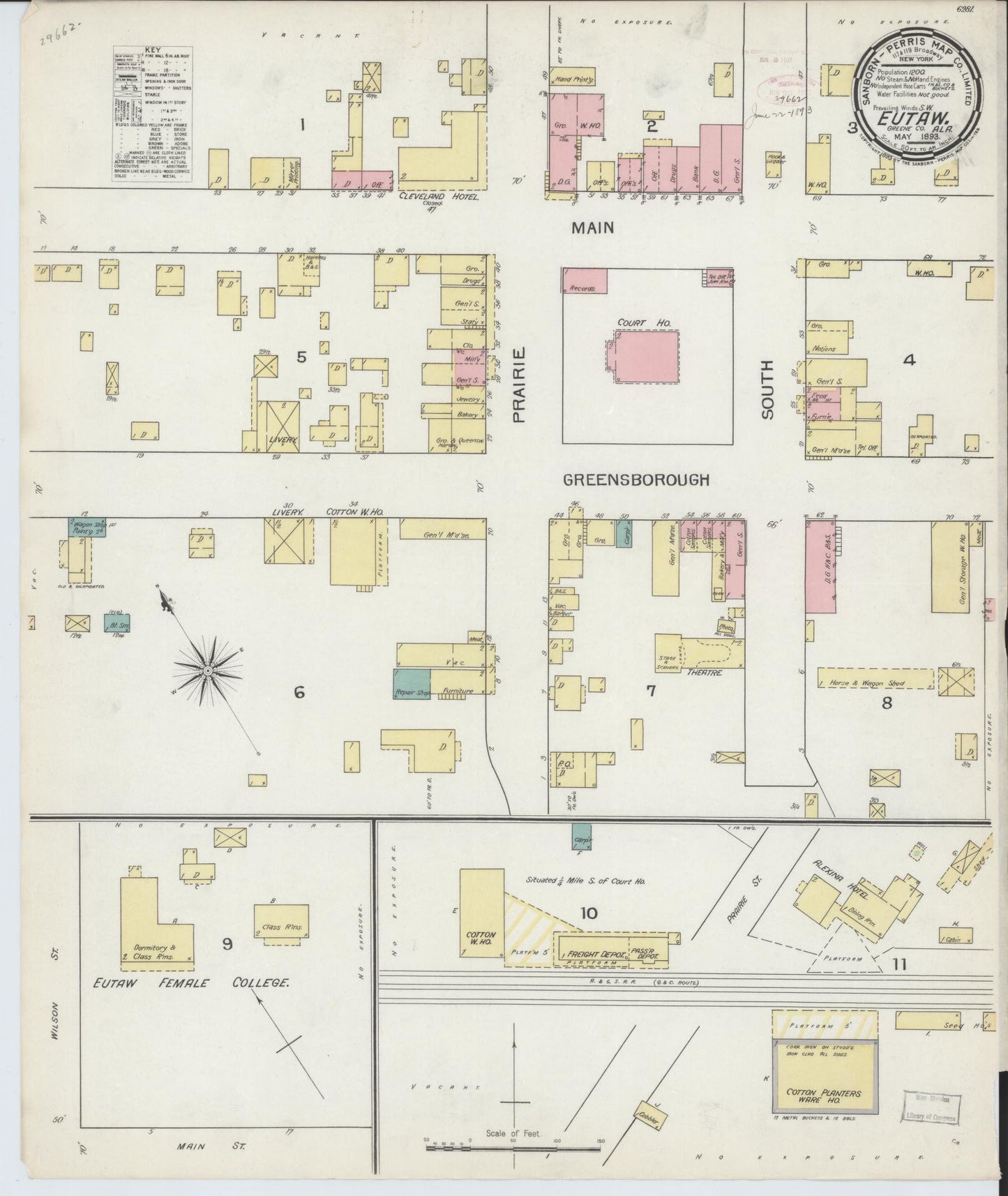 Sanborn Fire Insurance Map from Eutaw, Greene County, Alabama (1893), Sheet #0001 - Historic Sanborn Fire Insurance Map Print, vintage old map wall art, antique decor, genealogy gift, Alabama Alabama map