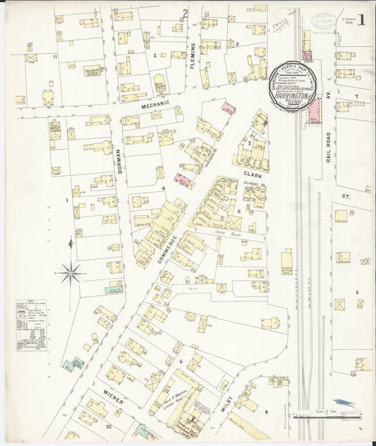 Sanborn Fire Insurance Map from Harrington, Kent County, Delaware (1897), Sheet #0001 - Complete Map Set gallery image, historic Sanborn map, vintage wall art, Delaware Delaware