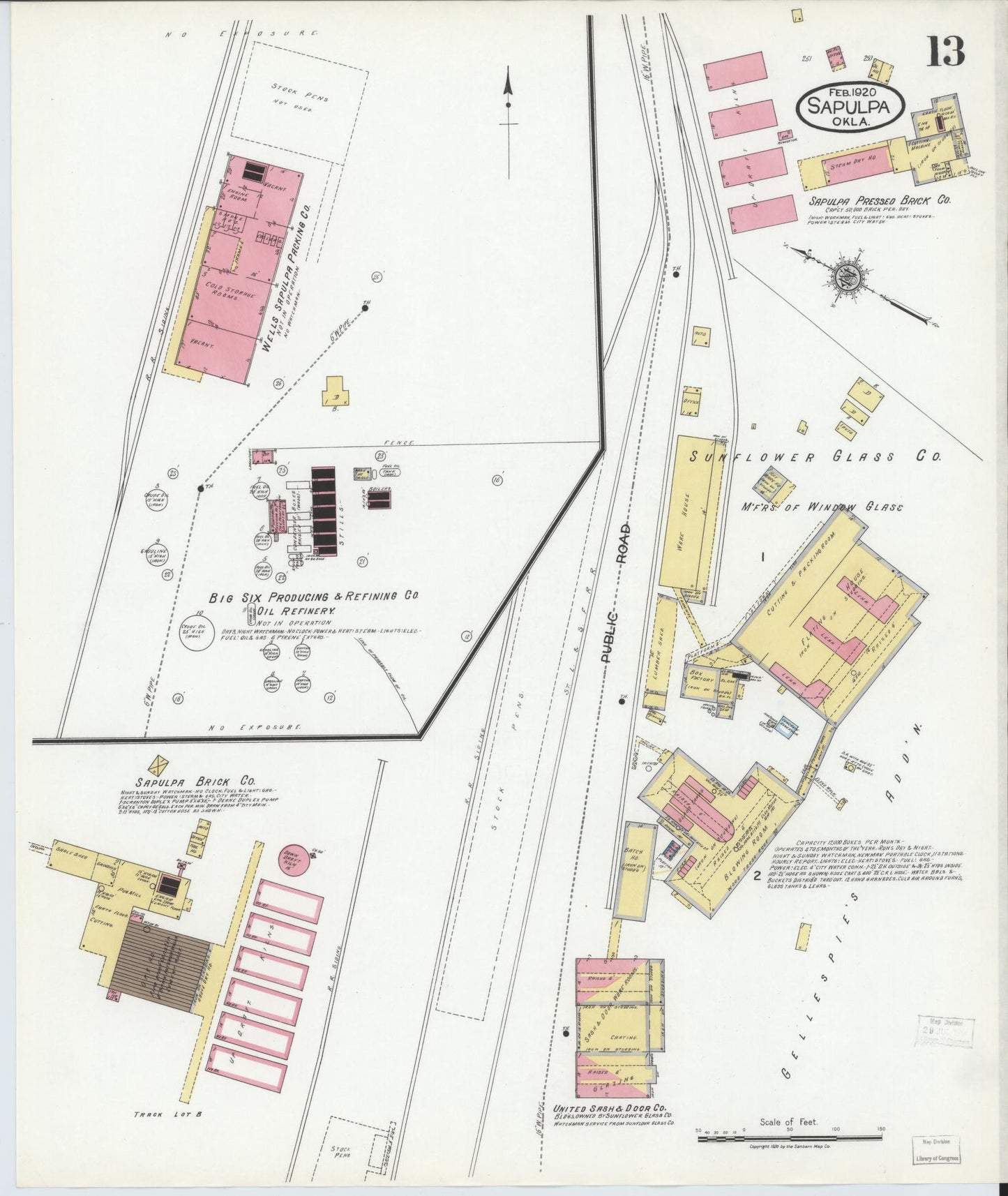 Sanborn Fire Insurance Map from Sapulpa, Creek County, Oklahoma (1920), Sheet #0013 - Complete Map Set gallery image, historic Sanborn map, vintage wall art, Oklahoma Oklahoma