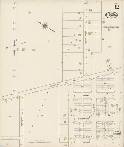 Sanborn Fire Insurance Map from El Campo, Wharton County, Texas (1922), Sheet #0012 - Complete Map Set gallery image, historic Sanborn map, vintage wall art, Texas Texas