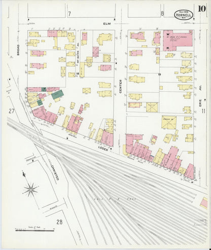 Sanborn Fire Insurance Map from Hornell, Steuben County, New York (1909), Sheet #0010 - Historic Sanborn Fire Insurance Map Print, vintage old map wall art, antique decor, genealogy gift, New York New York map