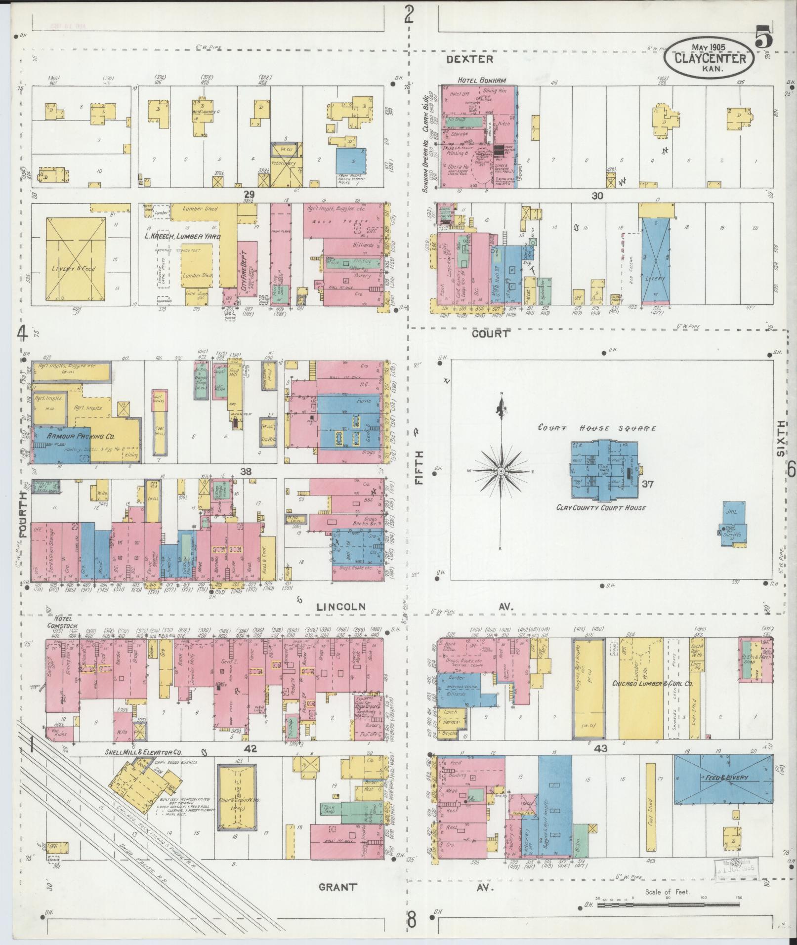 Sanborn Fire Insurance Map from Clay Center, Clay County, Kansas (1905), Sheet #0005 - Complete Map Set gallery image, historic Sanborn map, vintage wall art, Kansas Kansas