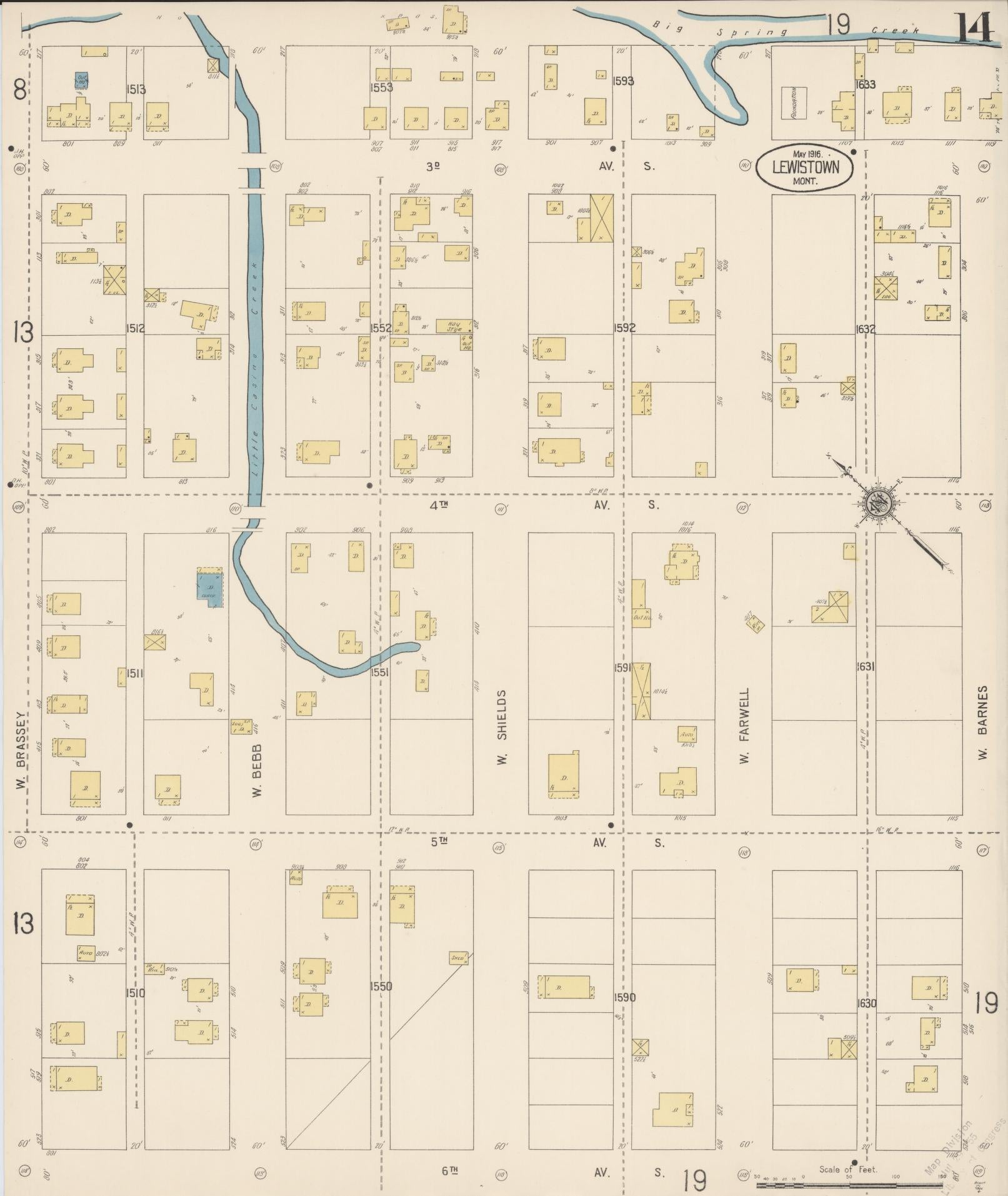 Sanborn Fire Insurance Map from Lewistown, Fergus County, Montana (1916), Sheet #0014 - Complete Map Set gallery image, historic Sanborn map, vintage wall art, Montana Montana
