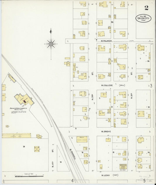 Sanborn Fire Insurance Map from Union City, Obion County, Tennessee (1907), Sheet #0002 - Historic Sanborn Fire Insurance Map Print, vintage old map wall art, antique decor, genealogy gift, Tennessee Tennessee map