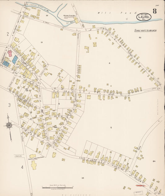 Sanborn Fire Insurance Map from Laurel, Sussex County, Delaware (1922), Sheet #0008 - Historic Sanborn Fire Insurance Map Print, vintage old map wall art, antique decor, genealogy gift, Delaware Delaware map