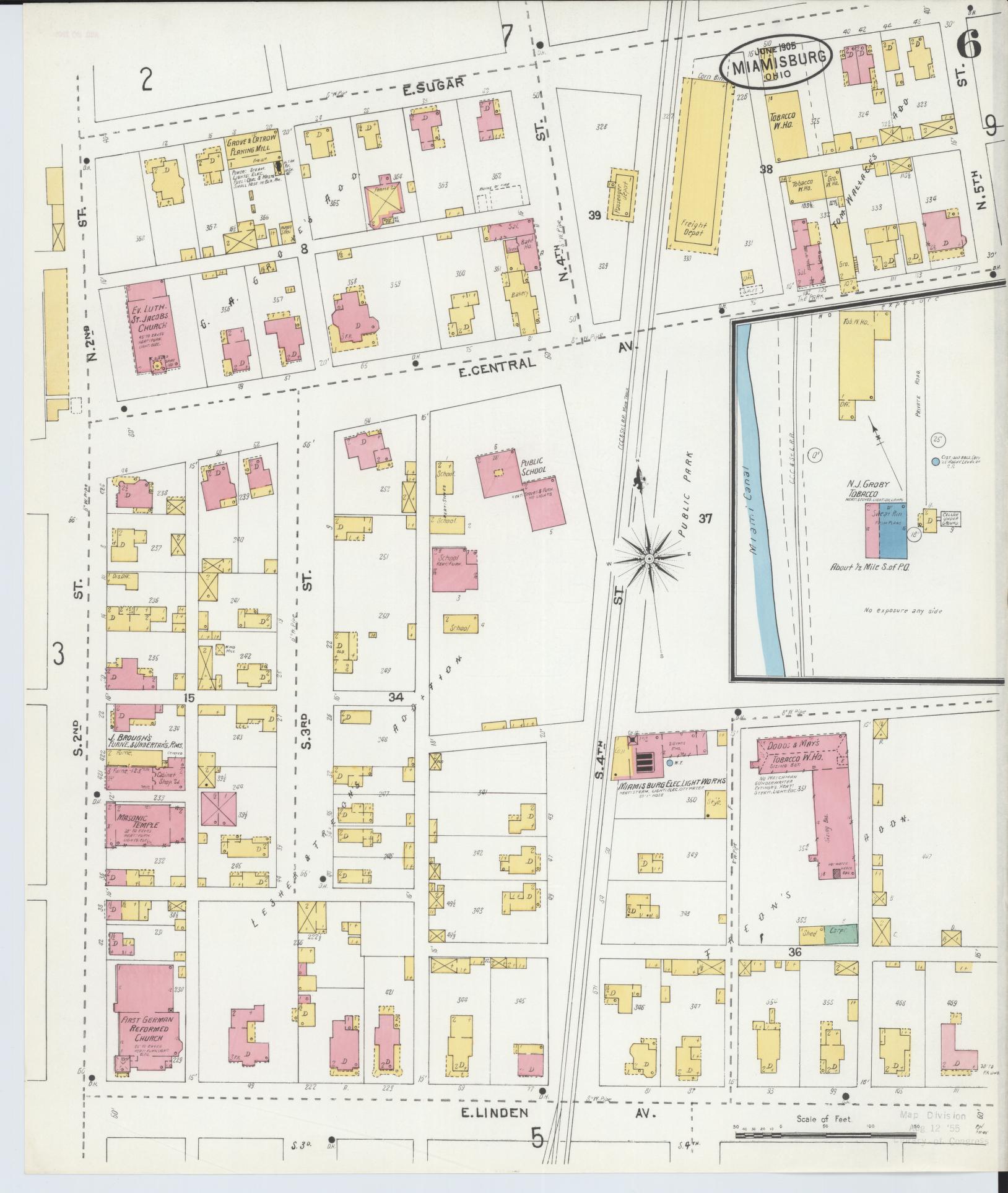 Sanborn Fire Insurance Map from Miamisburg, Montgomery County, Ohio (1905), Sheet #0006 - Historic Sanborn Fire Insurance Map Print, vintage old map wall art, antique decor, genealogy gift, Ohio Ohio map