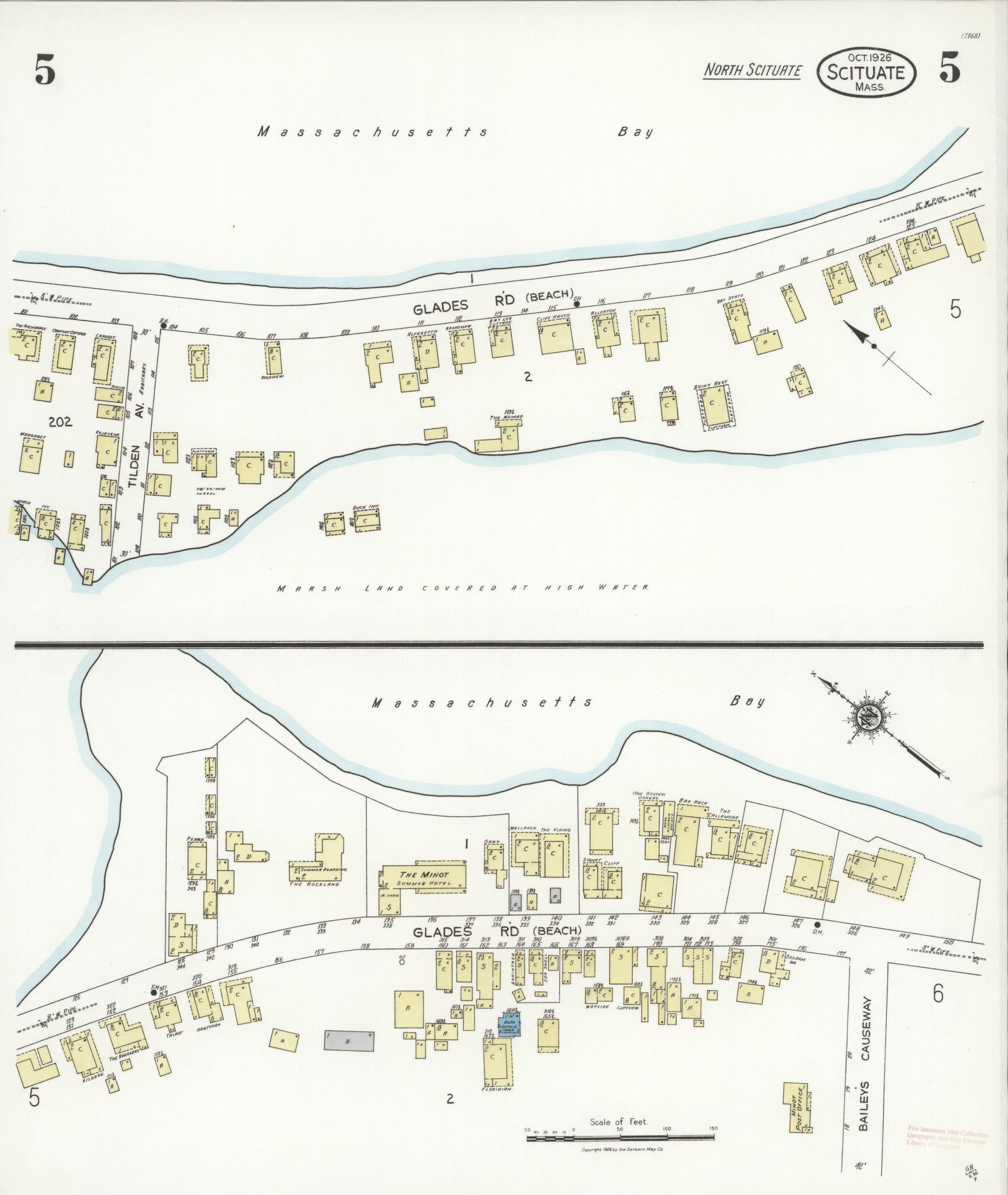 Sanborn Fire Insurance Map from Scituate, Plymouth County, Massachusetts (1926), Sheet #0005 - Historic Sanborn Fire Insurance Map Print, vintage old map wall art, antique decor, genealogy gift, Massachusetts Massachusetts map