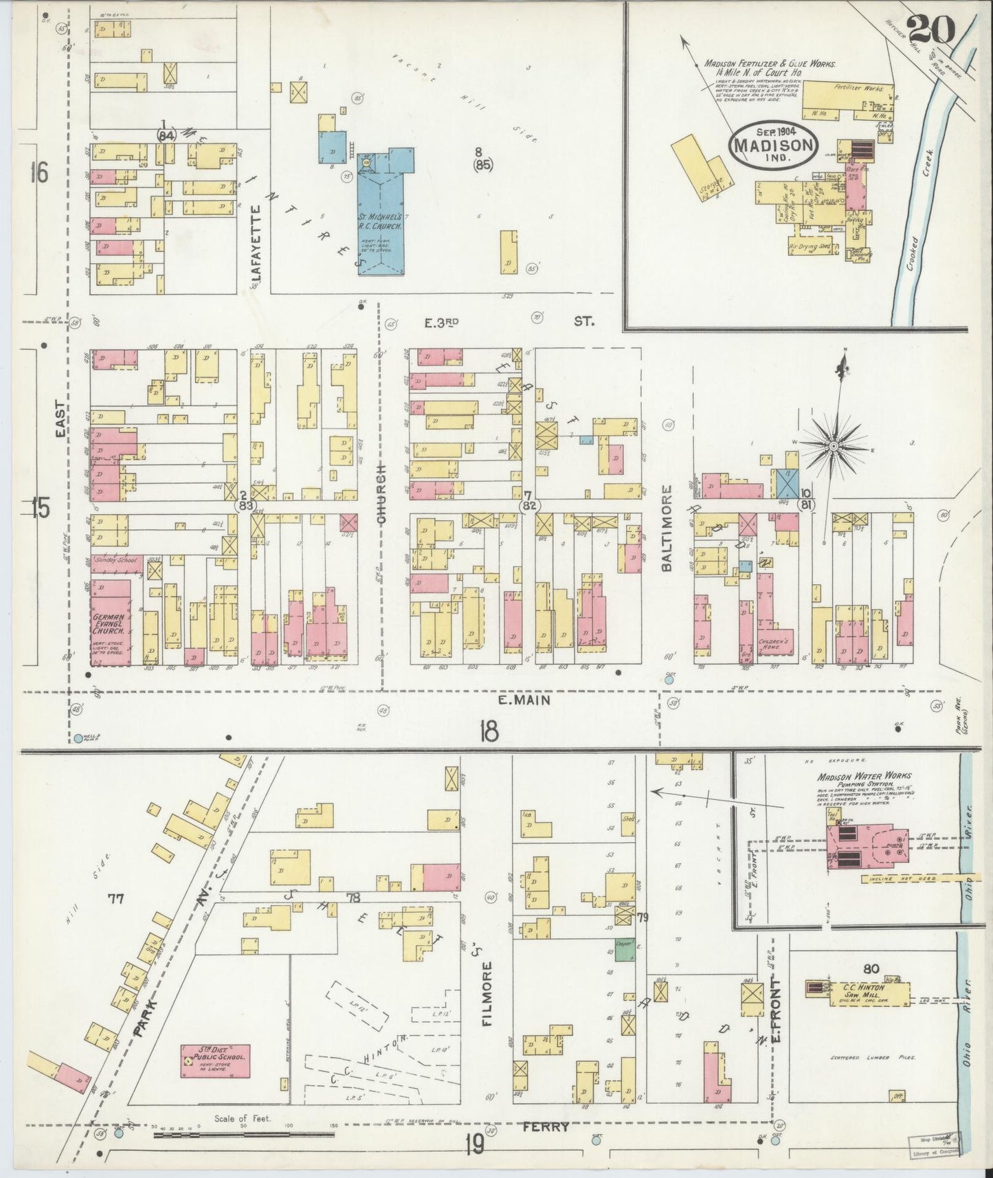 Sanborn Fire Insurance Map from Madison, Jefferson County, Indiana (1904), Sheet #0020 - Historic Sanborn Fire Insurance Map Print, vintage old map wall art, antique decor, genealogy gift, Indiana Indiana map