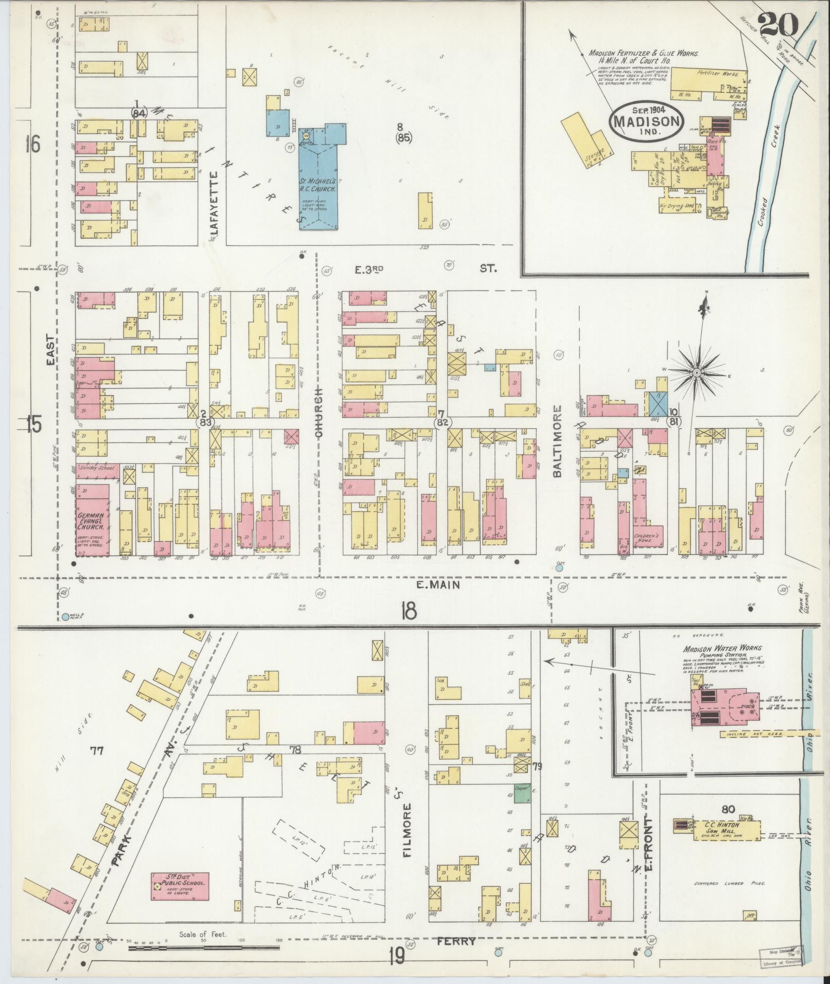 Sanborn Fire Insurance Map from Madison, Jefferson County, Indiana (1904), Sheet #0020 - Historic Sanborn Fire Insurance Map Print, vintage old map wall art, antique decor, genealogy gift, Indiana Indiana map