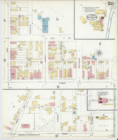 Sanborn Fire Insurance Map from Madison, Jefferson County, Indiana (1904), Sheet #0020 - Historic Sanborn Fire Insurance Map Print, vintage old map wall art, antique decor, genealogy gift, Indiana Indiana map
