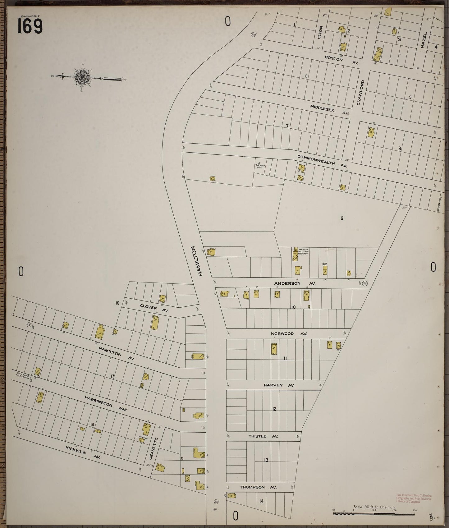 Sanborn Fire Insurance Map from Worcester, Worcester County, Massachusetts (1910), Sheet #0169 - Complete Map Set gallery image, historic Sanborn map, vintage wall art, Massachusetts Massachusetts