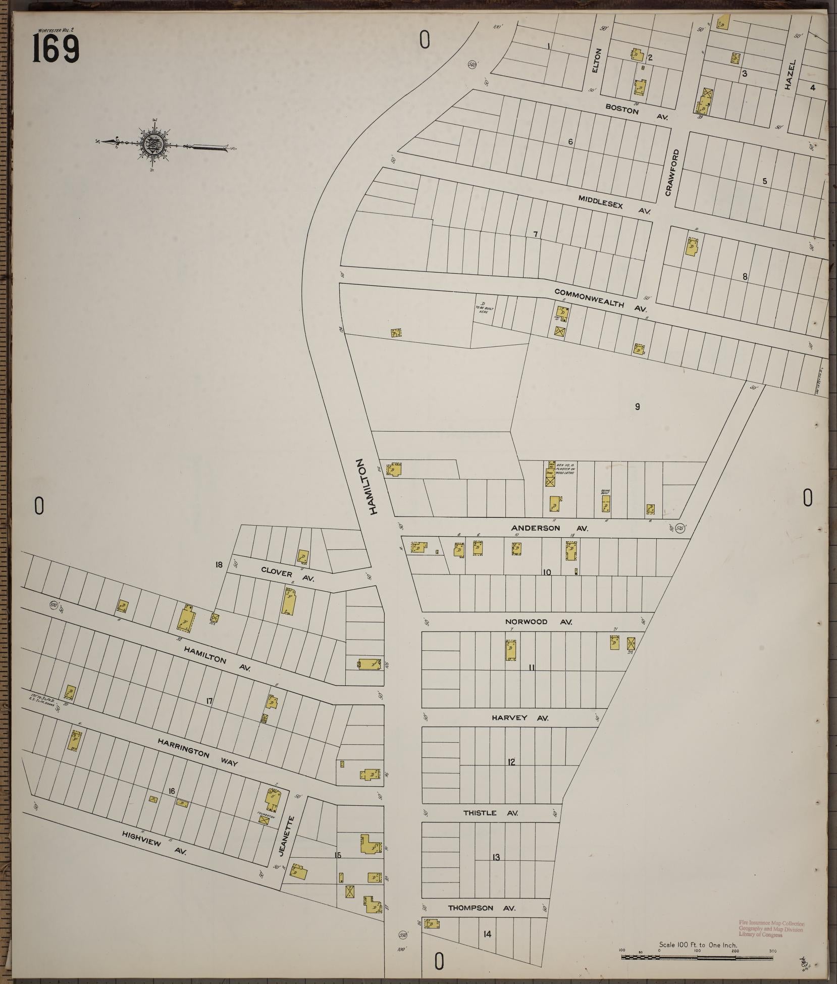 Sanborn Fire Insurance Map from Worcester, Worcester County, Massachusetts (1910), Sheet #0169 - Complete Map Set gallery image, historic Sanborn map, vintage wall art, Massachusetts Massachusetts