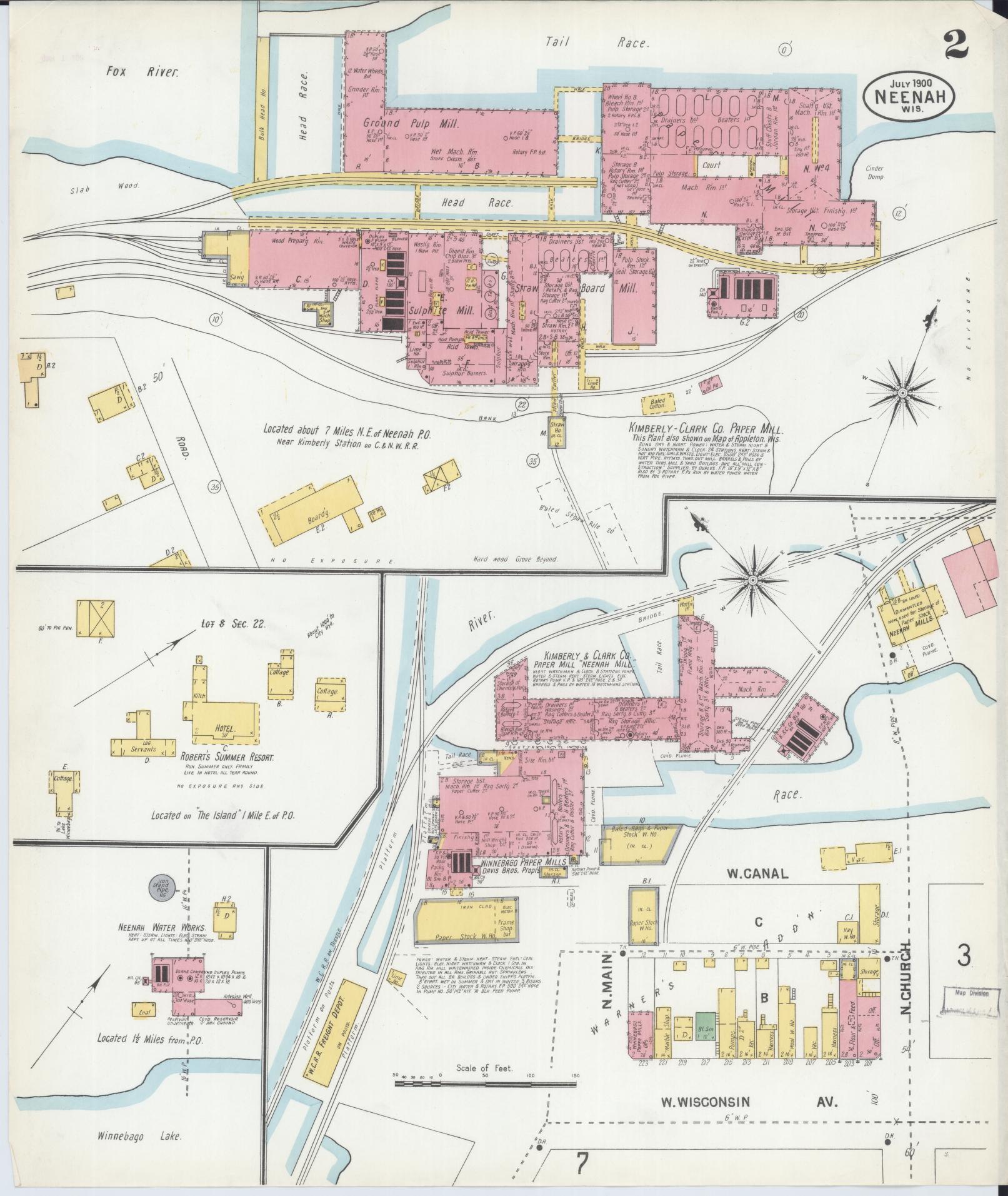 Sanborn Fire Insurance Map from Neenah, Winnebago County, Wisconsin (1900), Sheet #0002 - Complete Map Set gallery image, historic Sanborn map, vintage wall art, Wisconsin Wisconsin