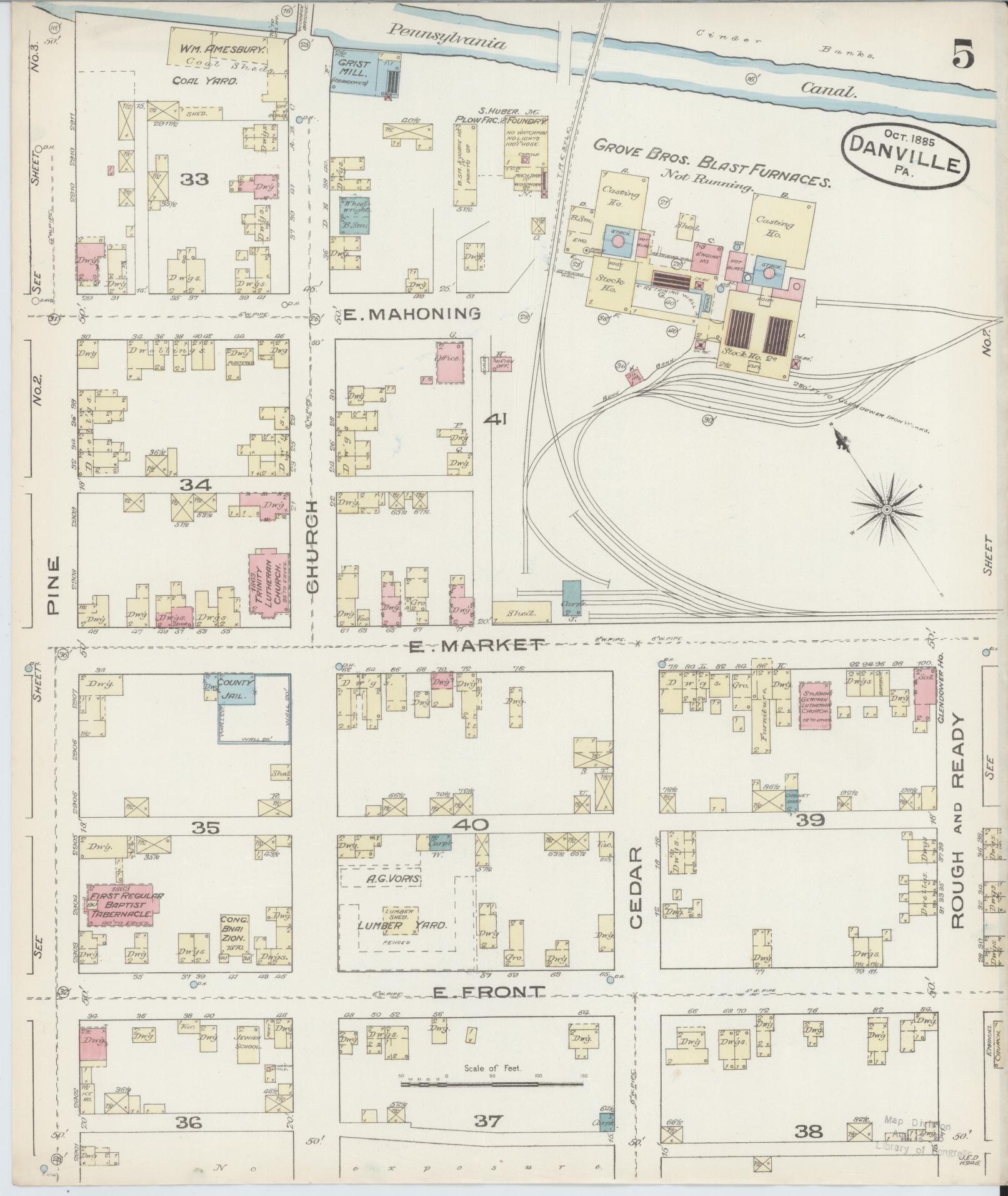 Sanborn Fire Insurance Map from Danville, Montour County, Pennsylvania (1885), Sheet #0005 - Historic Sanborn Fire Insurance Map Print, vintage old map wall art, antique decor, genealogy gift, Pennsylvania Pennsylvania map