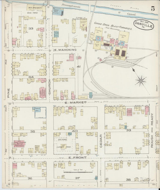 Sanborn Fire Insurance Map from Danville, Montour County, Pennsylvania (1885), Sheet #0005 - Historic Sanborn Fire Insurance Map Print, vintage old map wall art, antique decor, genealogy gift, Pennsylvania Pennsylvania map