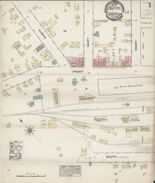 Sanborn Fire Insurance Map from Edgerton, Rock County, Wisconsin (1884), Sheet #0001 - Complete Map Set gallery image, historic Sanborn map, vintage wall art, Wisconsin Wisconsin