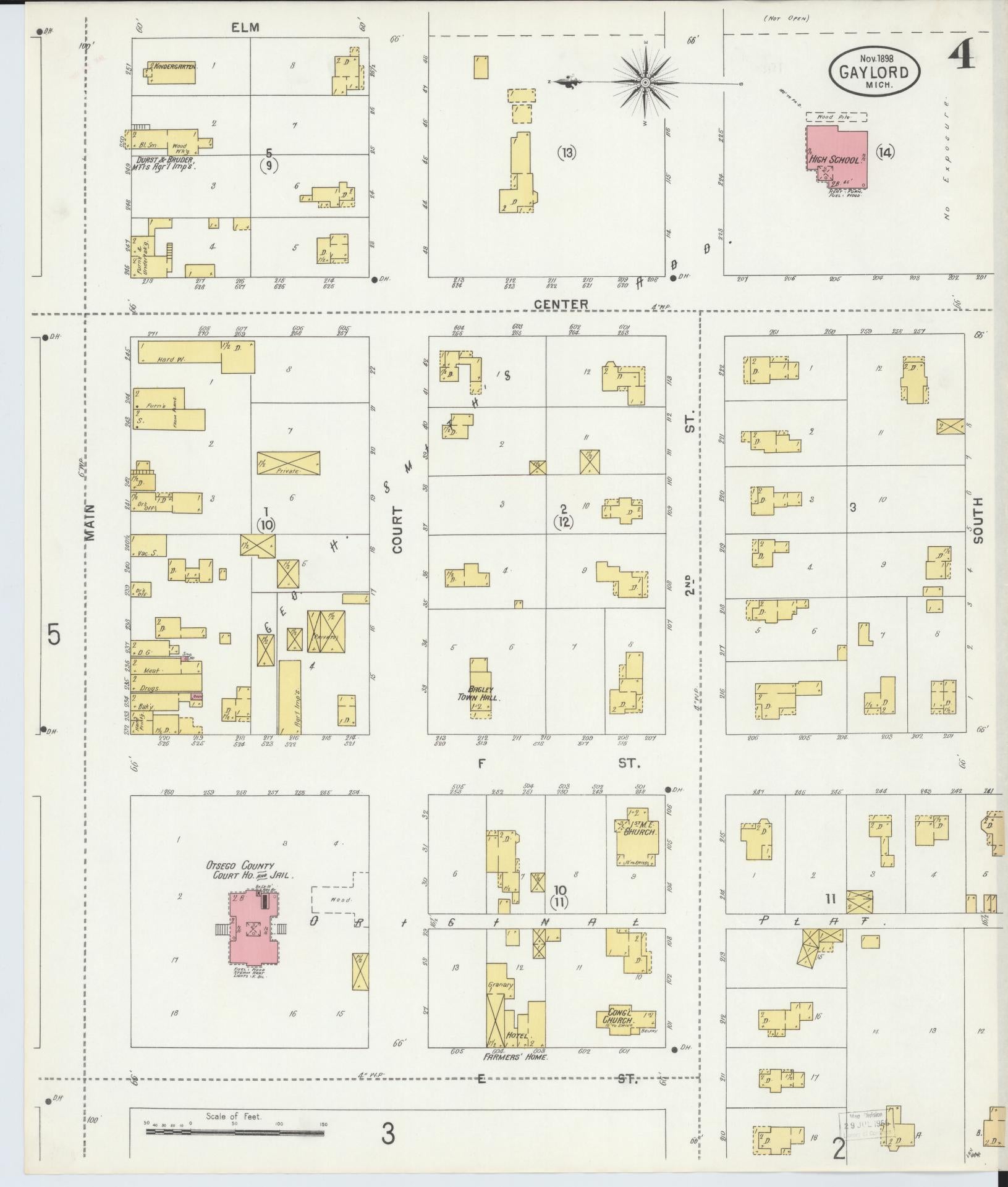 Sanborn Fire Insurance Map from Gaylord, Otsego County, Michigan (1898), Sheet #0004 - Complete Map Set gallery image, historic Sanborn map, vintage wall art, Michigan Michigan