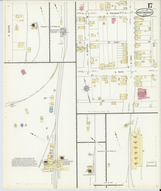 Sanborn Fire Insurance Map from Martinsburg, Berkeley County, West Virginia (1913), Sheet #0017 - Historic Sanborn Fire Insurance Map Print, vintage old map wall art, antique decor, genealogy gift, West Virginia West Virginia map