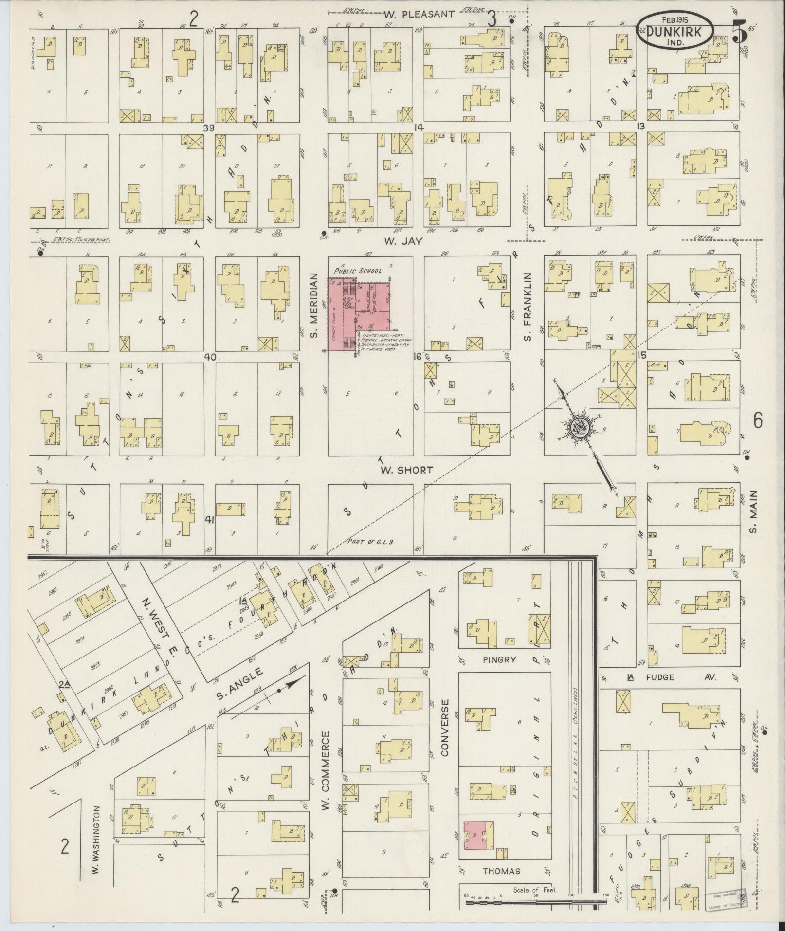 Sanborn Fire Insurance Map from Dunkirk, Jay And Blackford Counties, Indiana (1915), Sheet #0005 - Complete Map Set gallery image, historic Sanborn map, vintage wall art, Indiana Indiana