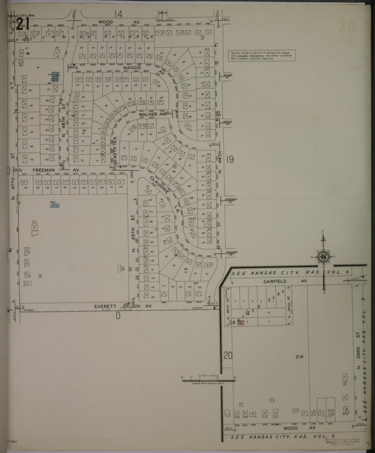 Sanborn Fire Insurance Map from Kansas City, Wyandotte County, Kansas (1957), Sheet #0021 - Historic Sanborn Fire Insurance Map Print, vintage old map wall art, antique decor, genealogy gift, Kansas Kansas map