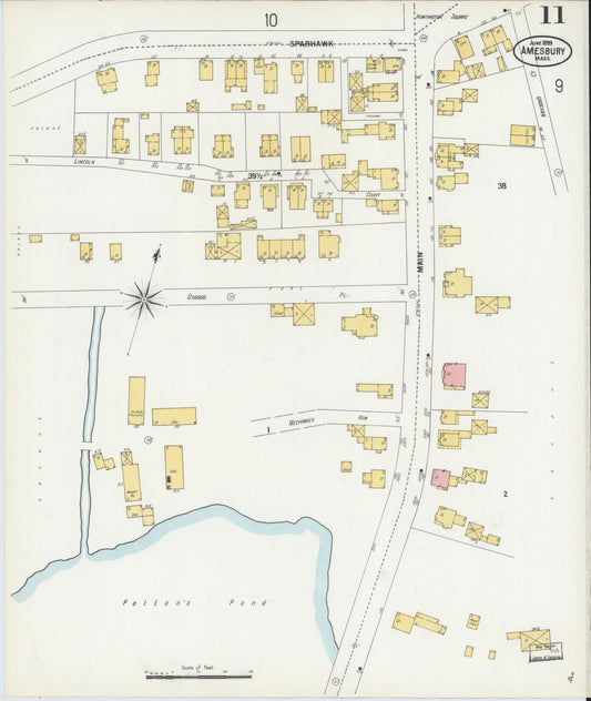 Sanborn Fire Insurance Map from Amesbury, Essex County, Massachusetts (1899), Sheet #0011 - Historic Sanborn Fire Insurance Map Print, vintage old map wall art, antique decor, genealogy gift, Massachusetts Massachusetts map