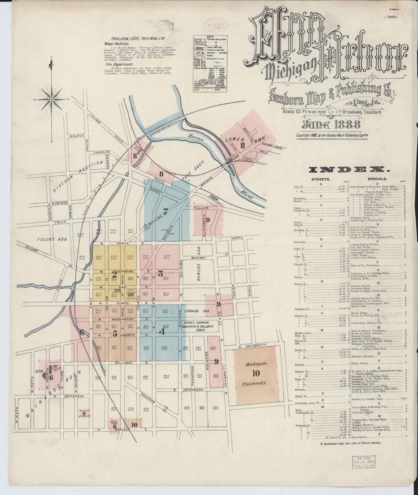 Sanborn Fire Insurance Map from Ann Arbor, Washtenaw County, Michigan (1888), Sheet #0001 - Historic Sanborn Fire Insurance Map Print, vintage old map wall art, antique decor, genealogy gift, Michigan Michigan map
