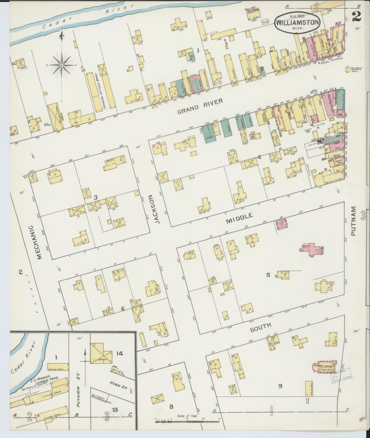 Sanborn Fire Insurance Map from Williamston, Ingham County, Michigan (1893), Sheet #0002 - Historic Sanborn Fire Insurance Map Print, vintage old map wall art, antique decor, genealogy gift, Michigan Michigan map