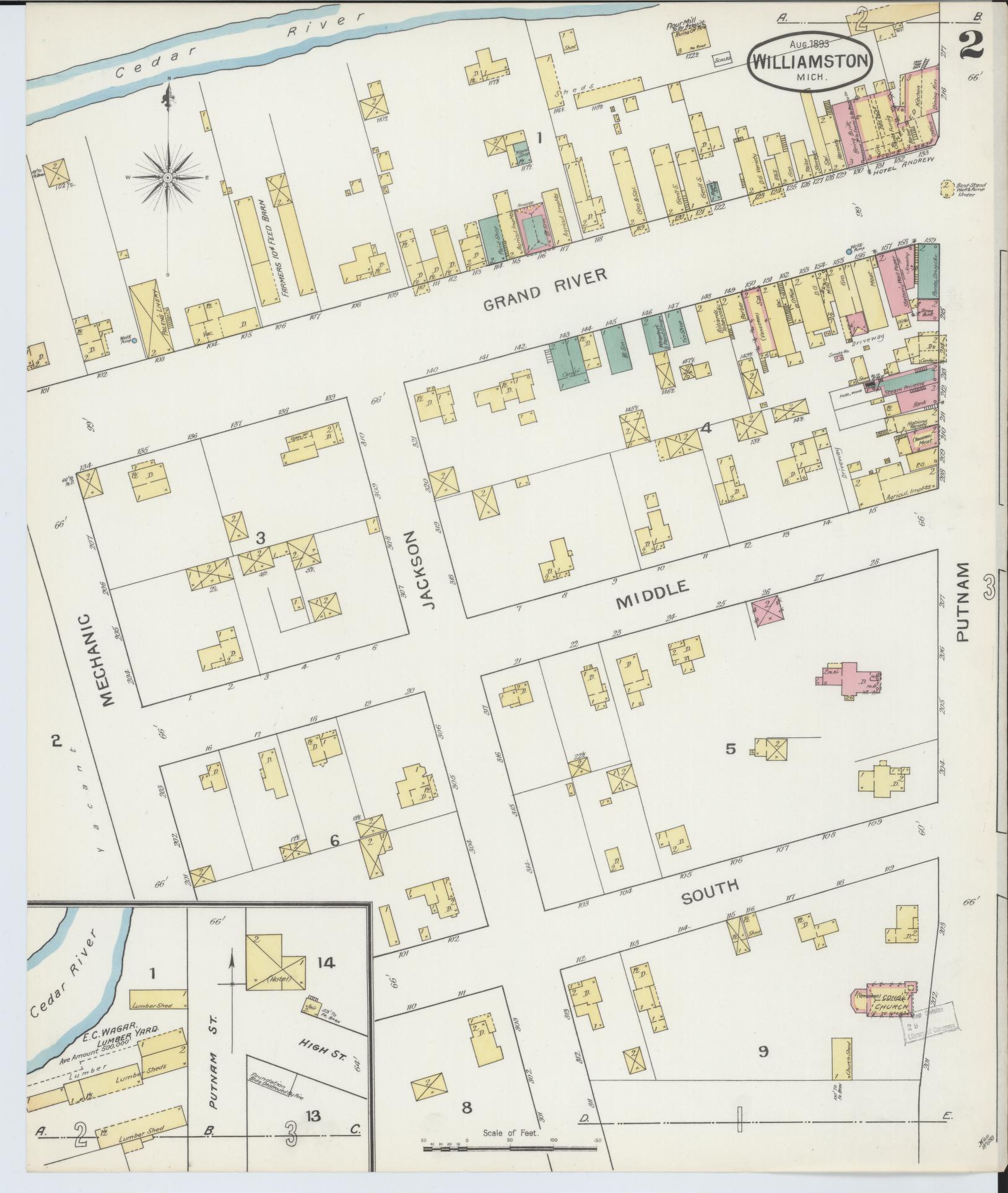 Sanborn Fire Insurance Map from Williamston, Ingham County, Michigan (1893), Sheet #0002 - Historic Sanborn Fire Insurance Map Print, vintage old map wall art, antique decor, genealogy gift, Michigan Michigan map