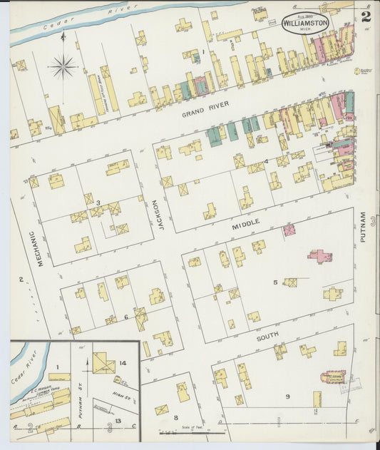 Sanborn Fire Insurance Map from Williamston, Ingham County, Michigan (1893), Sheet #0002 - Historic Sanborn Fire Insurance Map Print, vintage old map wall art, antique decor, genealogy gift, Michigan Michigan map