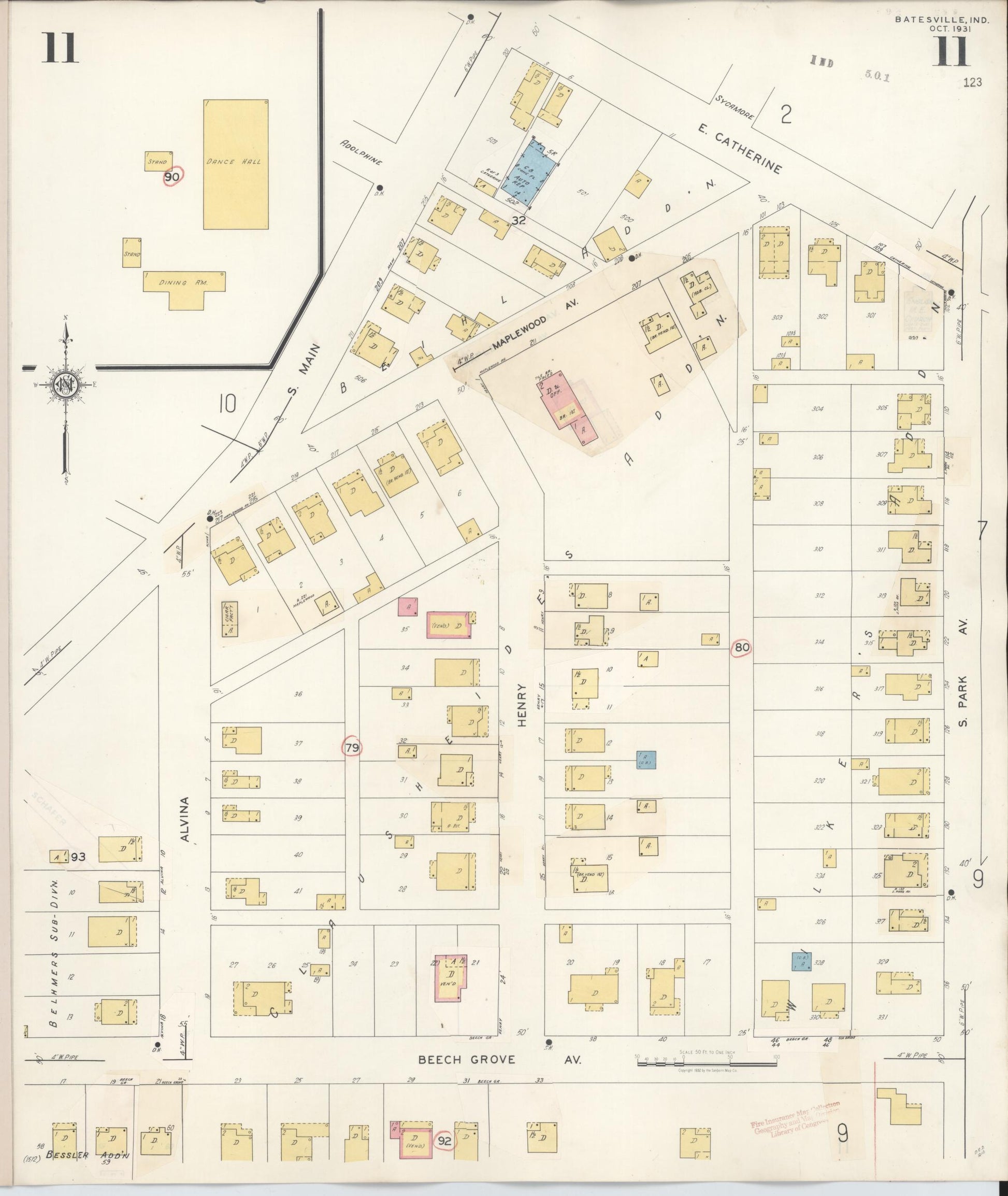 Sanborn Fire Insurance Map from Batesville, Ripley County, Indiana (1948), Sheet #0011 - Complete Map Set gallery image, historic Sanborn map, vintage wall art, Indiana Indiana