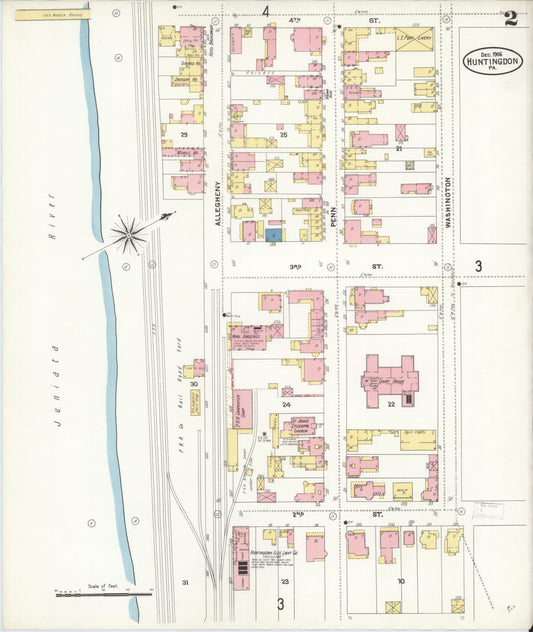 Sanborn Fire Insurance Map from Huntingdon, Huntingdon County, Pennsylvania (1906), Sheet #0002 - Historic Sanborn Fire Insurance Map Print, vintage old map wall art, antique decor, genealogy gift, Pennsylvania Pennsylvania map