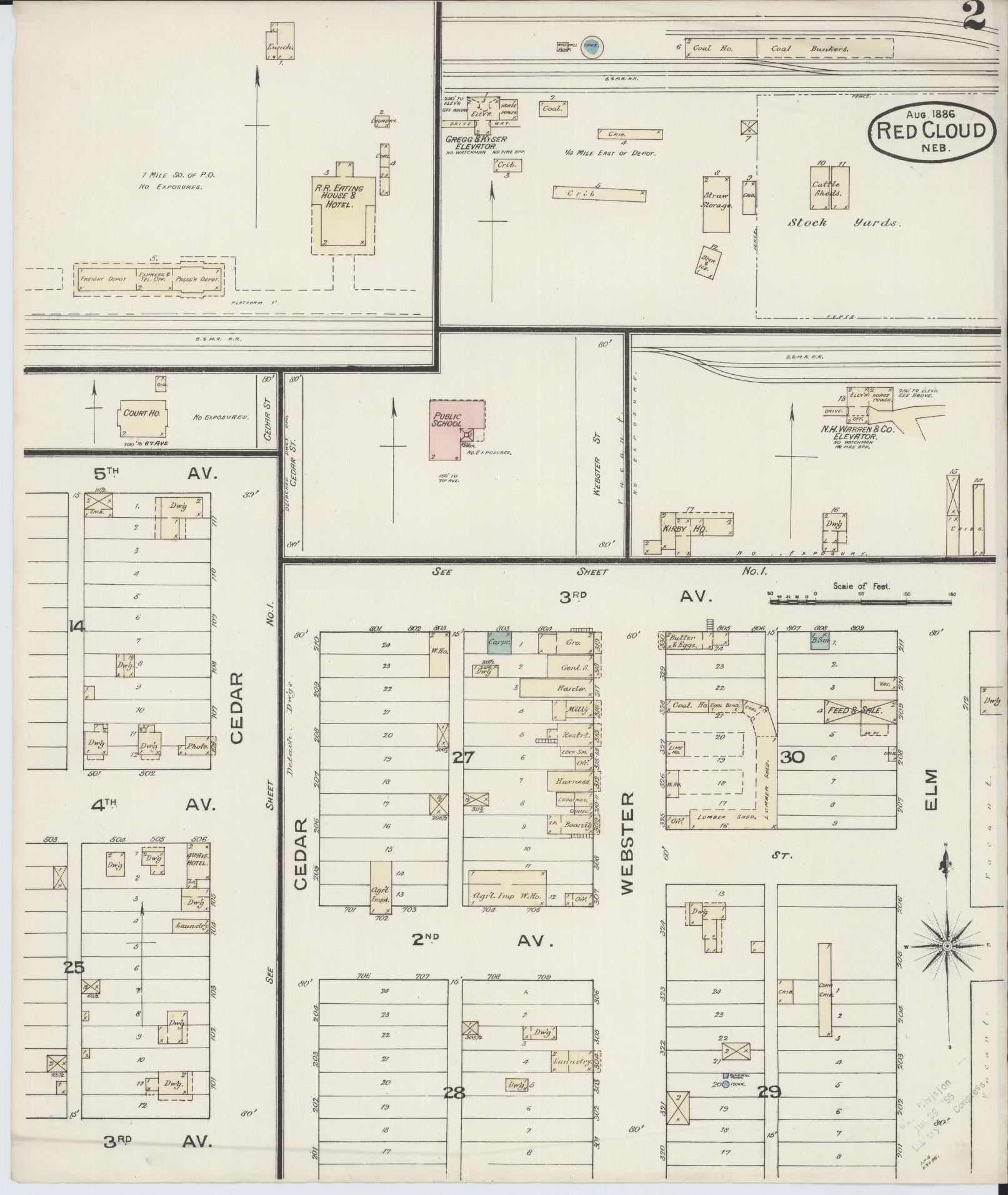 Sanborn Fire Insurance Map from Red Cloud, Webster County, Nebraska (1886), Sheet #0002 - Complete Map Set gallery image, historic Sanborn map, vintage wall art, Nebraska Nebraska