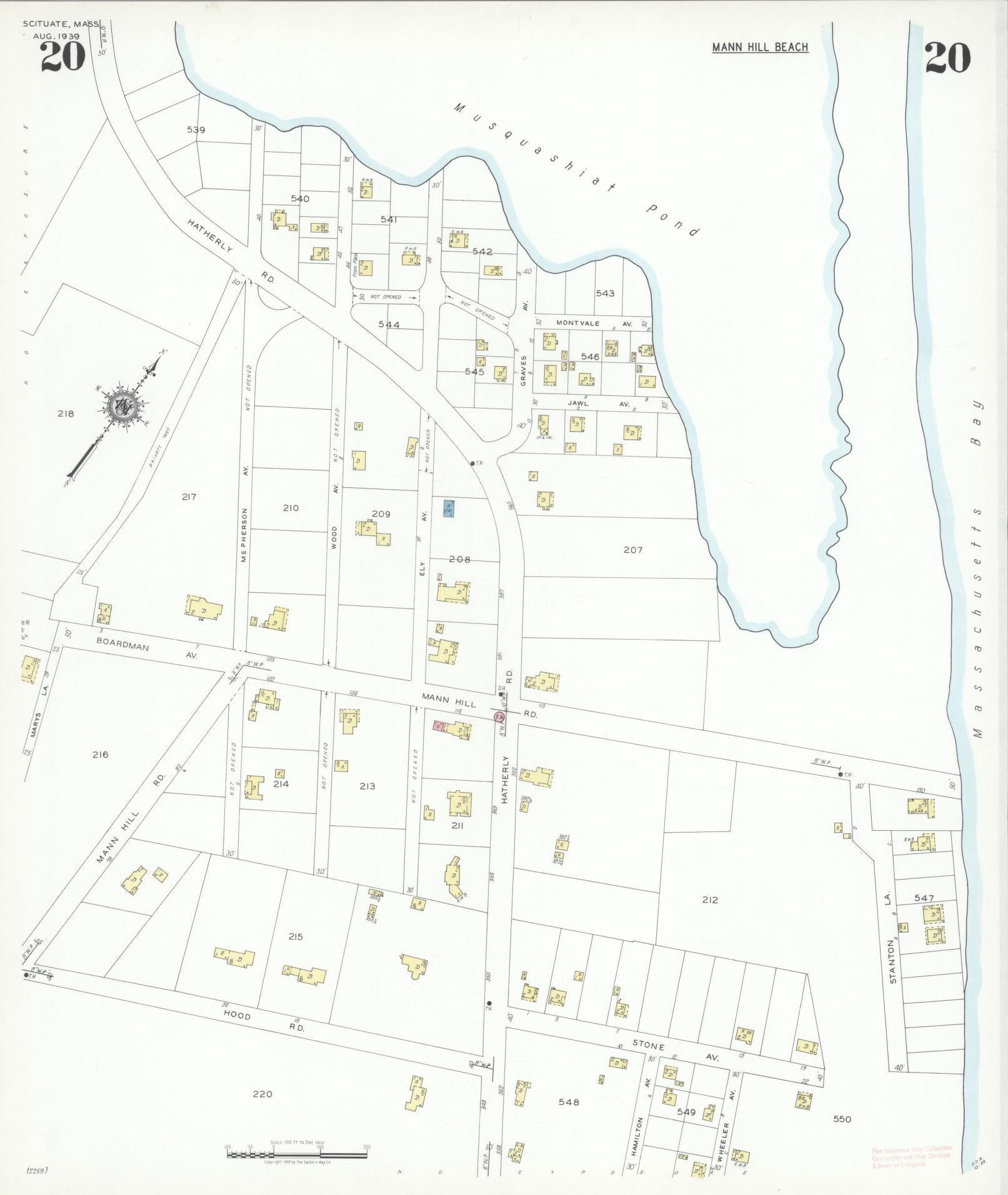 Sanborn Fire Insurance Map from Scituate, Plymouth County, Massachusetts (1939), Sheet #0020 - Historic Sanborn Fire Insurance Map Print, vintage old map wall art, antique decor, genealogy gift, Massachusetts Massachusetts map