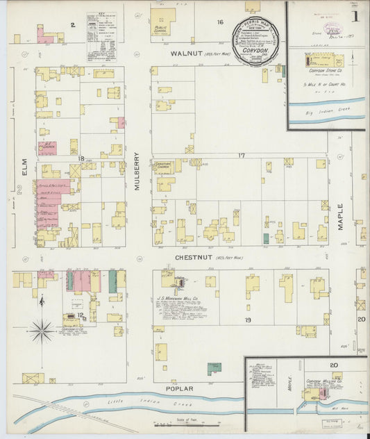 Sanborn Fire Insurance Map from Corydon, Harrison County, Indiana (1894), Sheet #0001 - Historic Sanborn Fire Insurance Map Print, vintage old map wall art, antique decor, genealogy gift, Indiana Indiana map