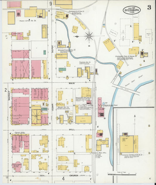 Sanborn Fire Insurance Map from Dyersburg, Dyer County, Tennessee (1905), Sheet #0003 - Historic Sanborn Fire Insurance Map Print, vintage old map wall art, antique decor, genealogy gift, Tennessee Tennessee map