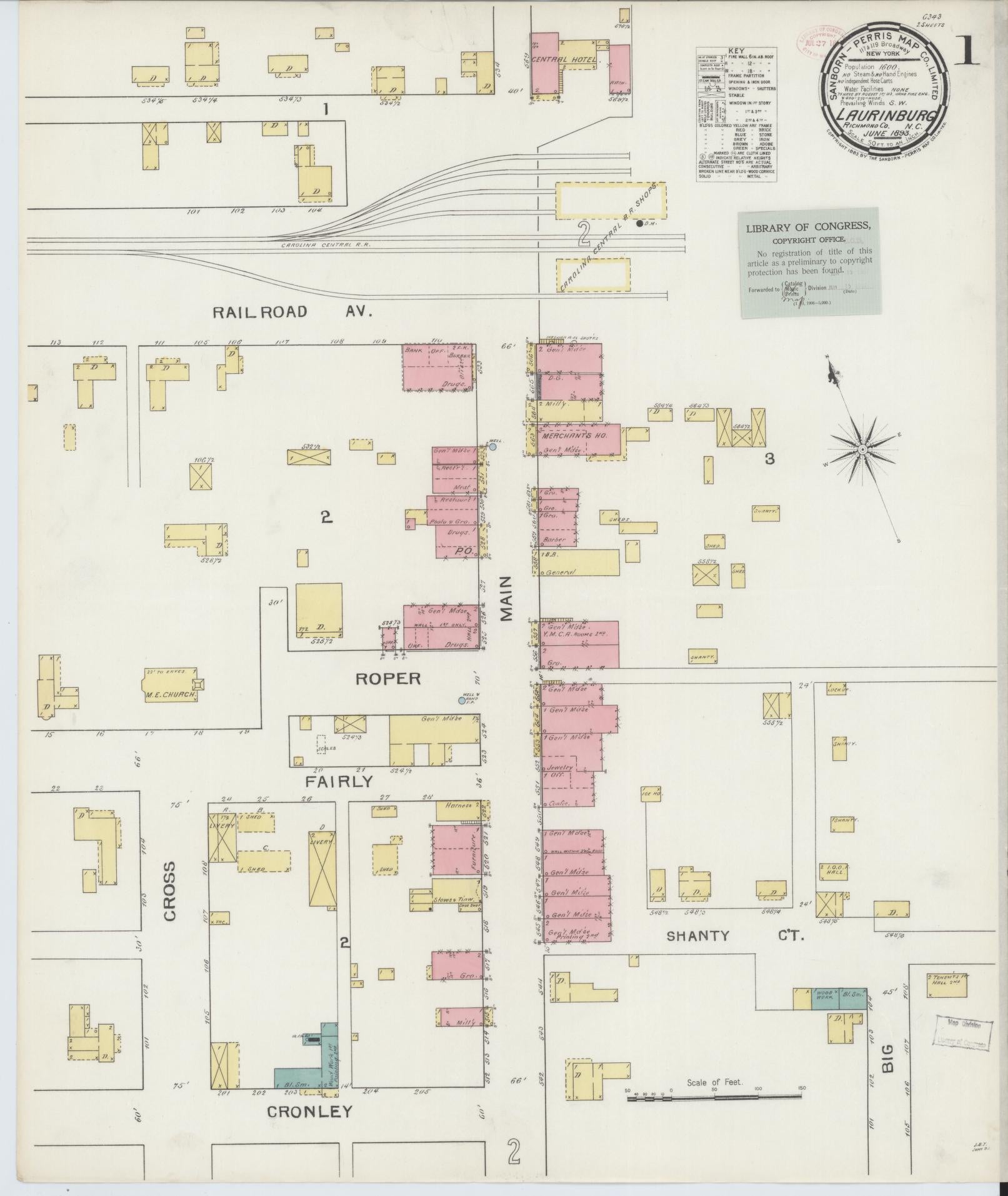 Sanborn Fire Insurance Map from Laurinburg, Scotland County, North Carolina. (1893) – Historic Sanborn Fire Insurance Map Print