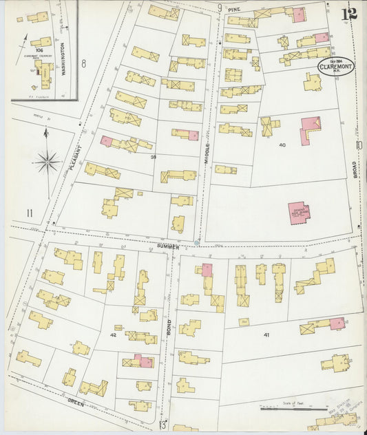 Sanborn Fire Insurance Map from Claremont, Sullivan County, New Hampshire (1904), Sheet #0012 - Historic Sanborn Fire Insurance Map Print, vintage old map wall art, antique decor, genealogy gift, New Hampshire New Hampshire map