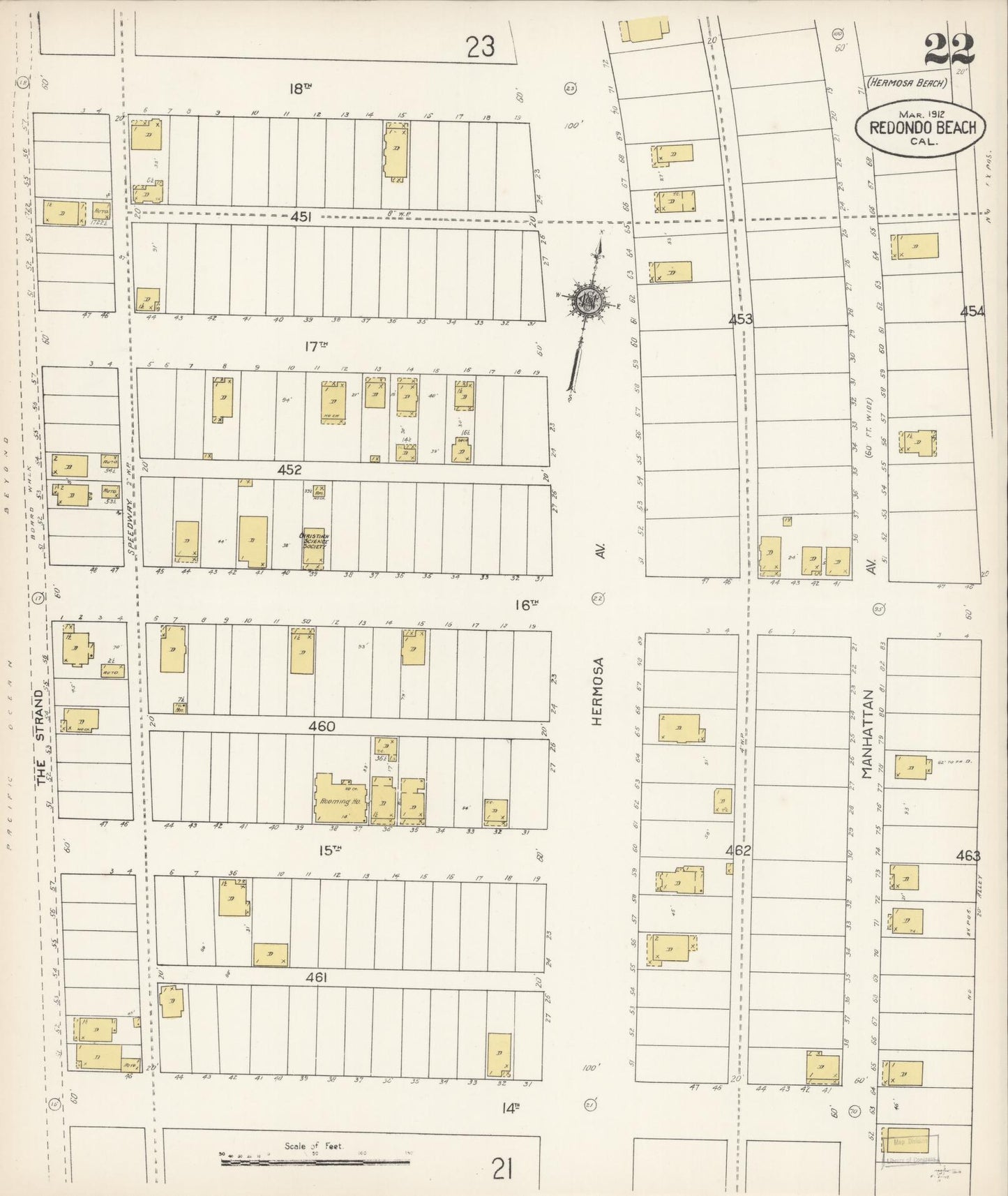 Sanborn Fire Insurance Map from Redondo Beach, Los Angeles County, California (1912), Sheet #0022 - Complete Map Set gallery image, historic Sanborn map, vintage wall art, California California