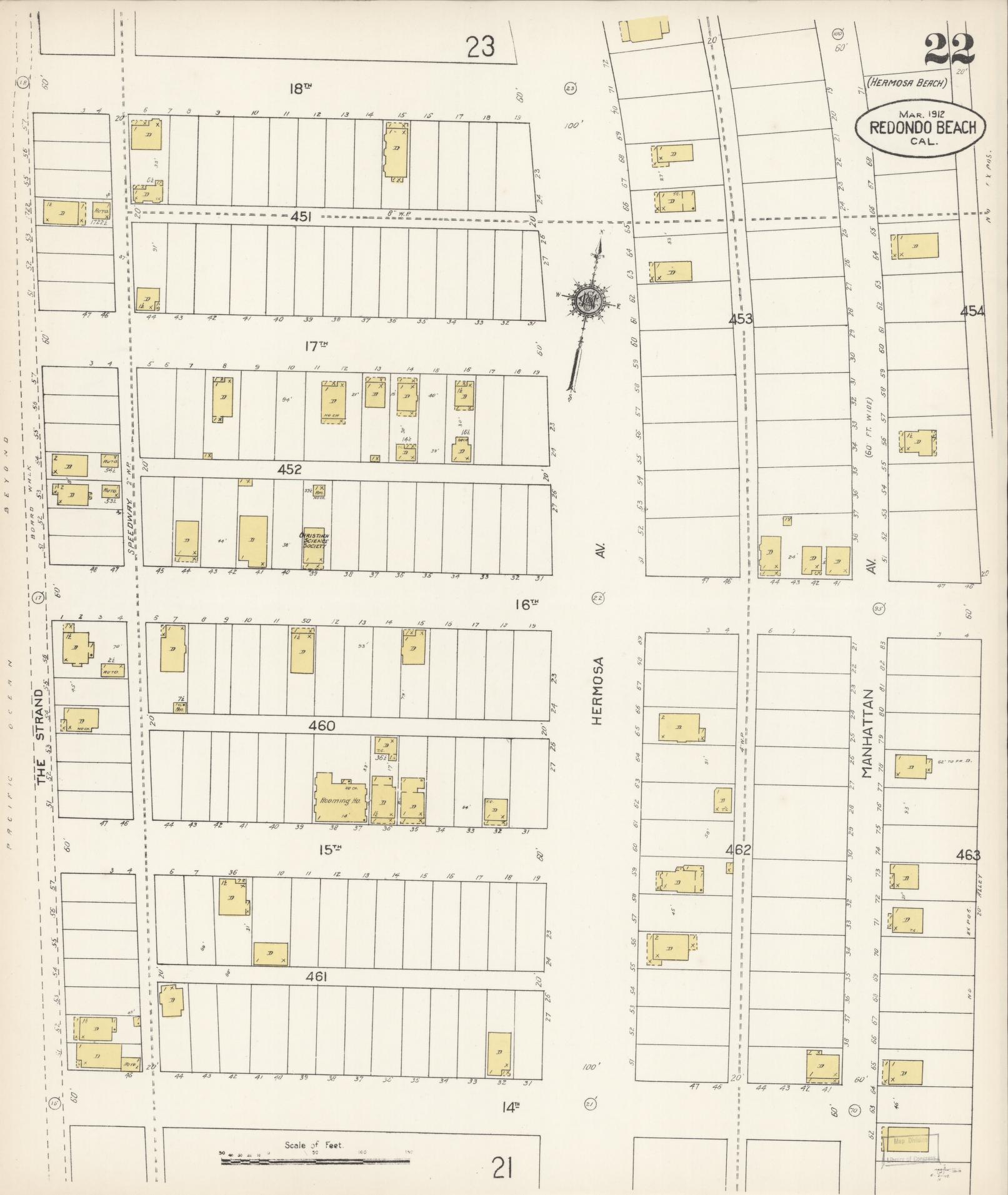 Sanborn Fire Insurance Map from Redondo Beach, Los Angeles County, California (1912), Sheet #0022 - Complete Map Set gallery image, historic Sanborn map, vintage wall art, California California