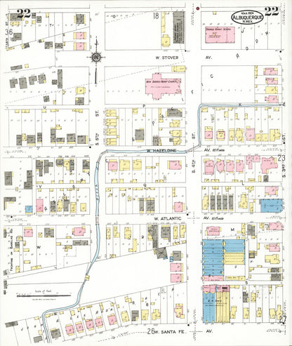Sanborn Fire Insurance Map from Albuquerque, Bernalillo County, New Mexico (1924), Sheet #0022 - Complete Map Set gallery image, historic Sanborn map, vintage wall art, New Mexico New Mexico