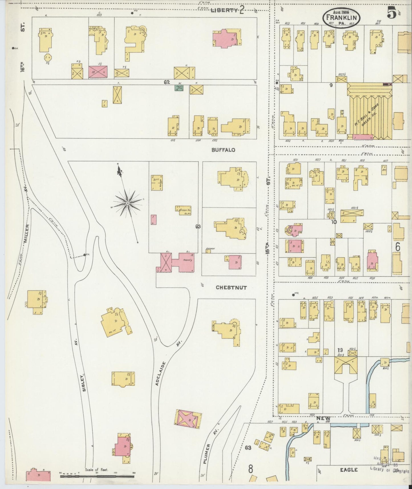 Sanborn Fire Insurance Map from Franklin, Venango County, Pennsylvania (1906), Sheet #0005 - Historic Sanborn Fire Insurance Map Print, vintage old map wall art, antique decor, genealogy gift, Pennsylvania Pennsylvania map