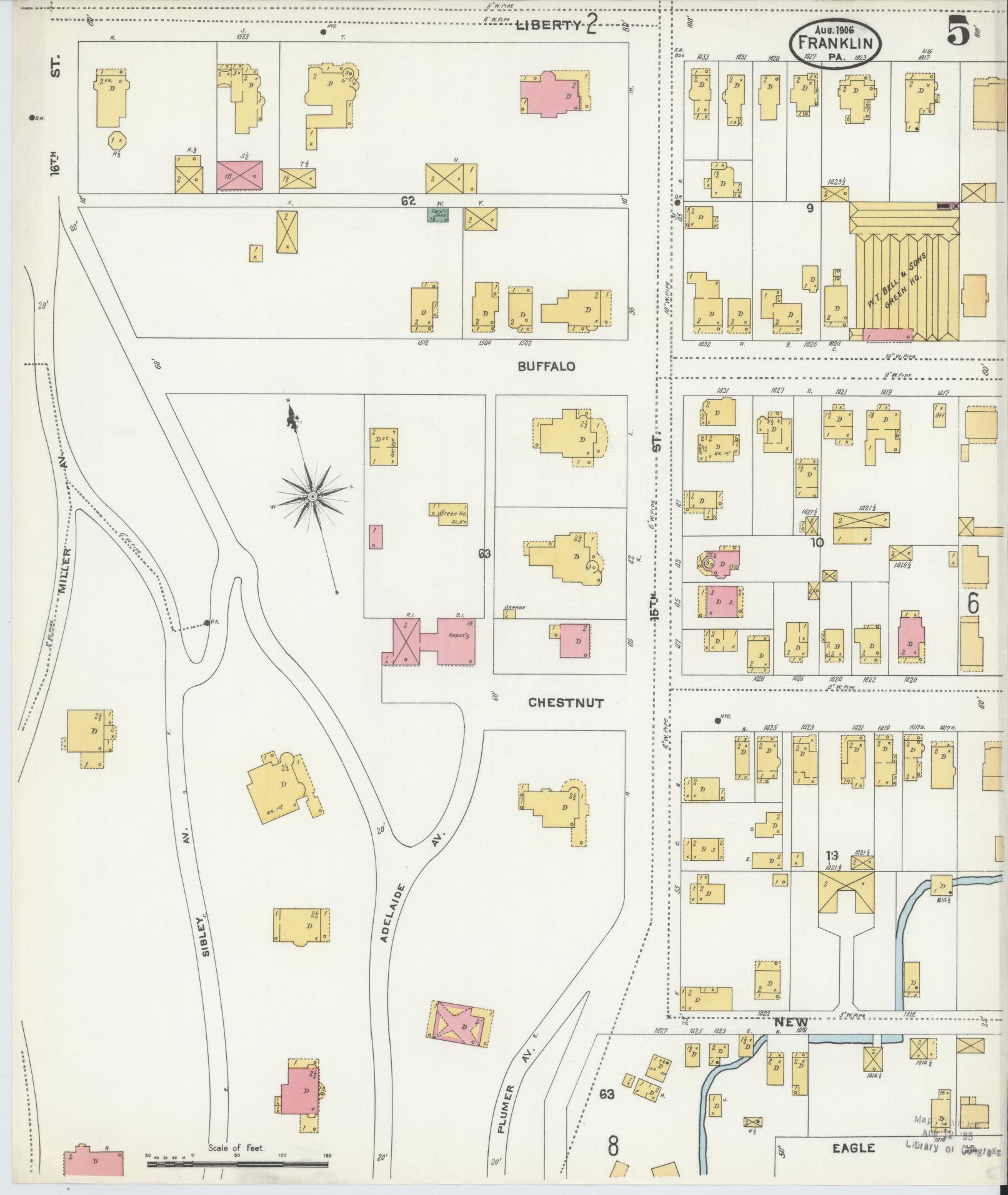 Sanborn Fire Insurance Map from Franklin, Venango County, Pennsylvania (1906), Sheet #0005 - Historic Sanborn Fire Insurance Map Print, vintage old map wall art, antique decor, genealogy gift, Pennsylvania Pennsylvania map