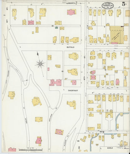 Sanborn Fire Insurance Map from Franklin, Venango County, Pennsylvania (1906), Sheet #0005 - Historic Sanborn Fire Insurance Map Print, vintage old map wall art, antique decor, genealogy gift, Pennsylvania Pennsylvania map