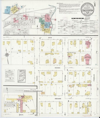 Sanborn Fire Insurance Map from Chesterton, Porter County, Indiana (1912), Sheet #0001 - Complete Map Set gallery image, historic Sanborn map, vintage wall art, Indiana Indiana