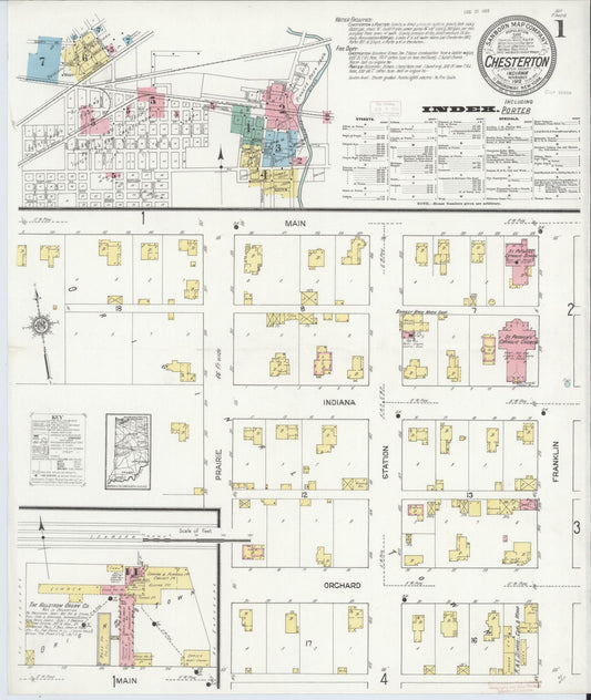 Sanborn Fire Insurance Map from Chesterton, Porter County, Indiana (1912), Sheet #0001 - Complete Map Set gallery image, historic Sanborn map, vintage wall art, Indiana Indiana