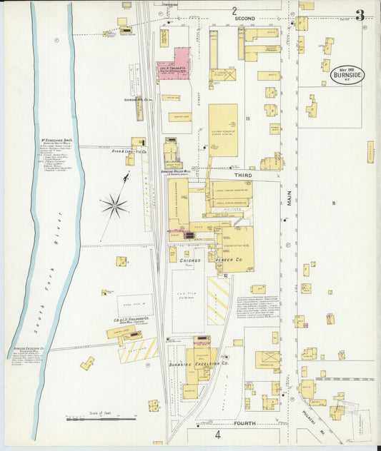 Sanborn Fire Insurance Map from Burnside, Pulaski County, Kentucky (1908), Sheet #0003 - Historic Sanborn Fire Insurance Map Print, vintage old map wall art, antique decor, genealogy gift, Kentucky Kentucky map