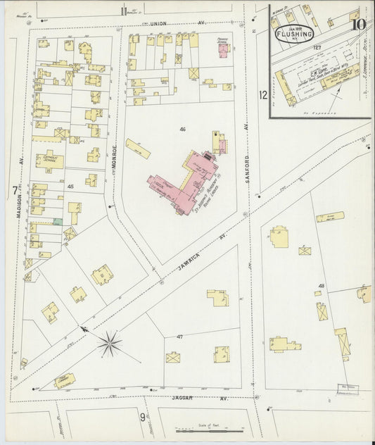 Sanborn Fire Insurance Map from Flushing, Queens County, New York (1897), Sheet #0010 - Historic Sanborn Fire Insurance Map Print, vintage old map wall art, antique decor, genealogy gift, New York New York map