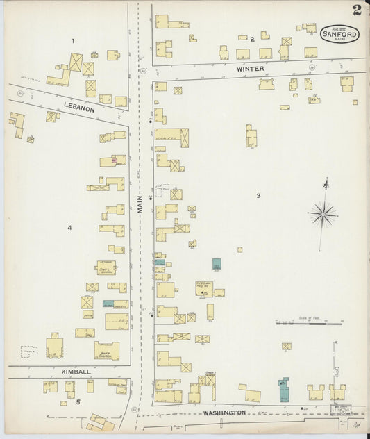 Sanborn Fire Insurance Map from Sanford, York County, Maine (1892), Sheet #0002 - Historic Sanborn Fire Insurance Map Print, vintage old map wall art, antique decor, genealogy gift, Maine Maine map