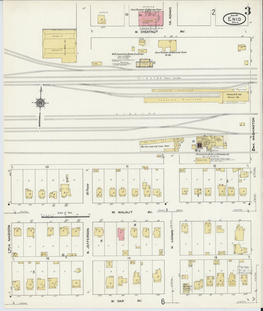 Sanborn Fire Insurance Map from Enid, Garfield County, Oklahoma (1911), Sheet #0003 - Historic Sanborn Fire Insurance Map Print, vintage old map wall art, antique decor, genealogy gift, Oklahoma Oklahoma map