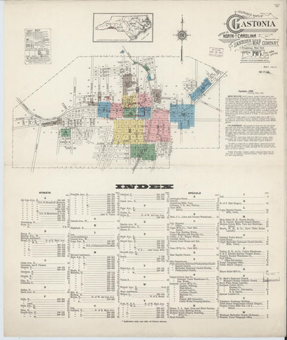 Sanborn Fire Insurance Map from Gastonia, Gaston County, North Carolina (1915), Sheet #0001 - Complete Map Set gallery image, historic Sanborn map, vintage wall art, North Carolina North Carolina